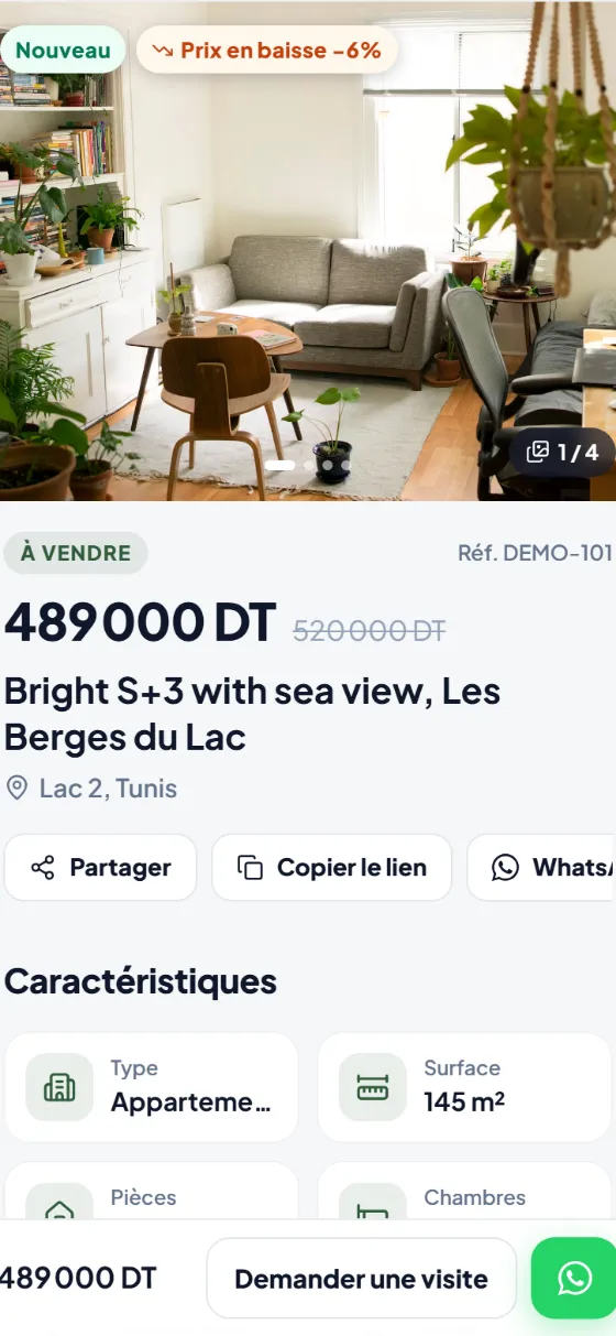 Listing page with a WhatsApp button