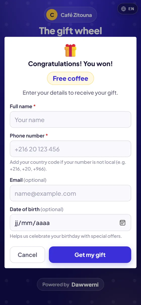 3. Win — and leave their details
