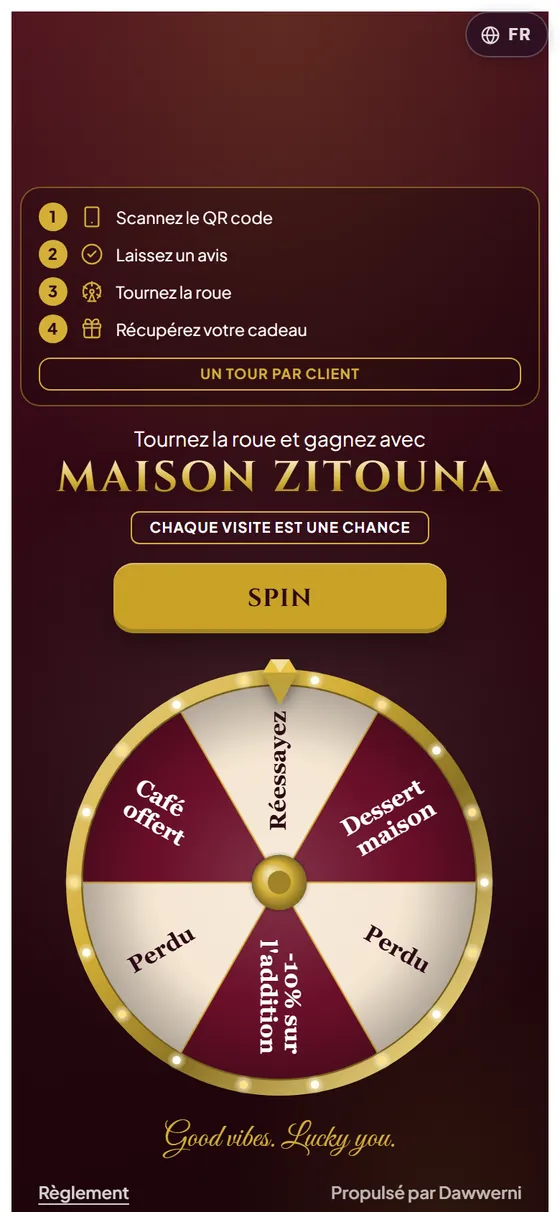 Capture : roue Dawwerni au thème Luxe or sur le téléphone