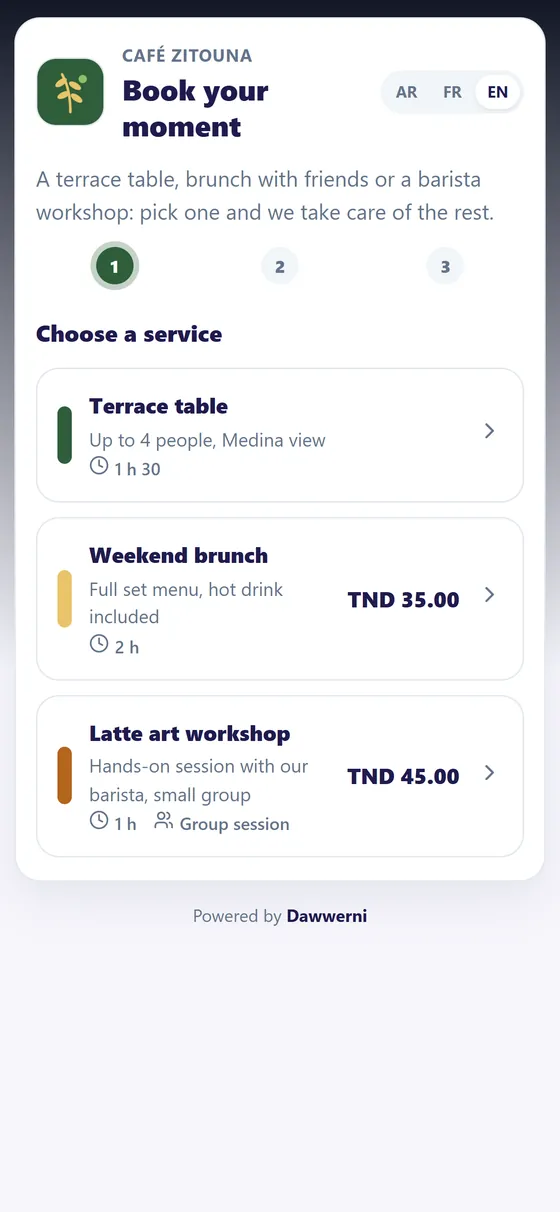 Online booking page