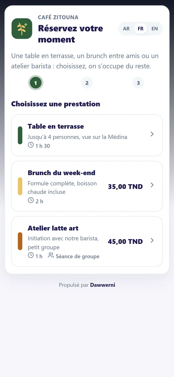 Page de réservation en ligne