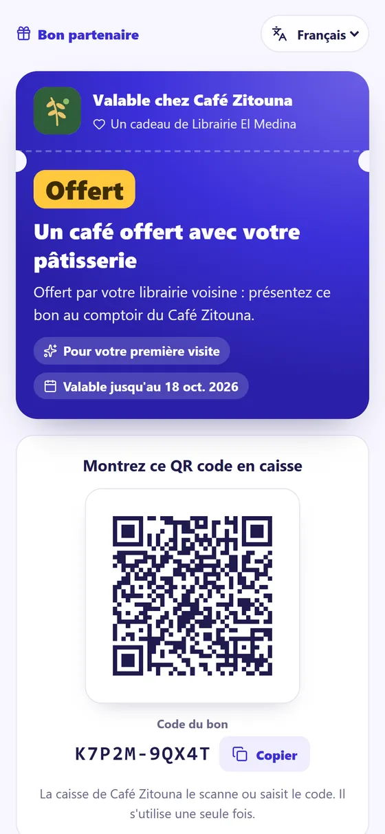 Bon d’un commerce partenaire voisin