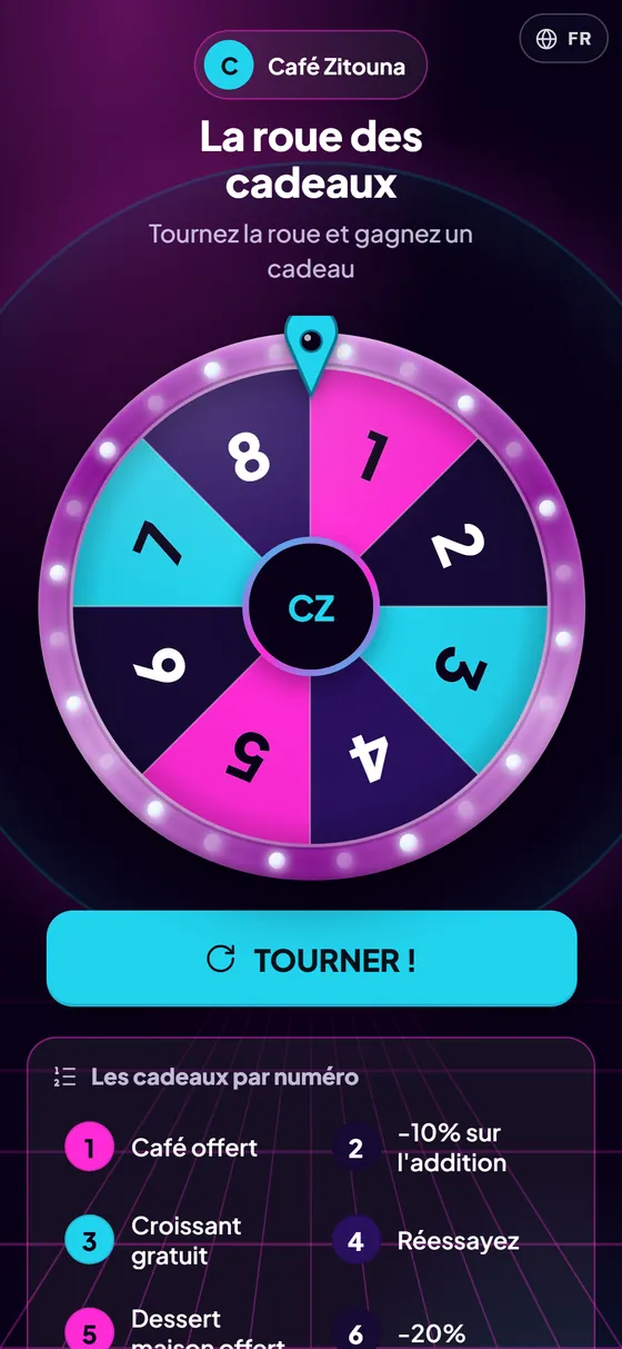 Roue numérotée, thème Néon